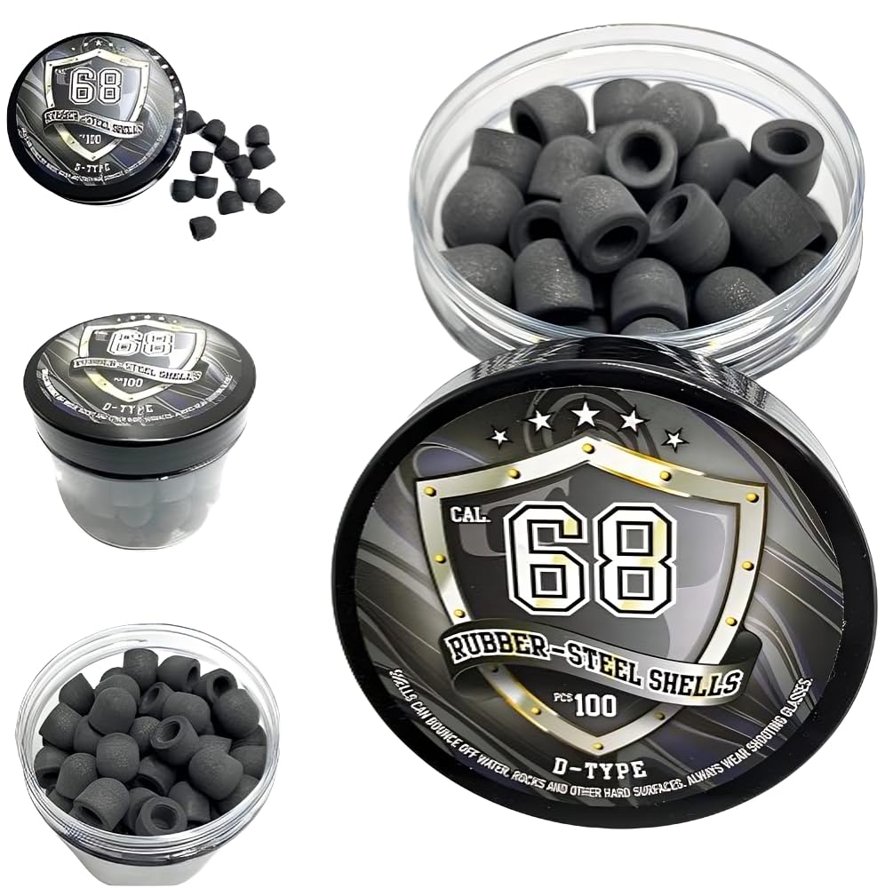 100 x D-Type Hard Mix Rubber Steel Shells Rubber Balls Mixed with Steel Powder 6 Grams for Training Home Self Defense Paintball Pistols in 68 Caliber