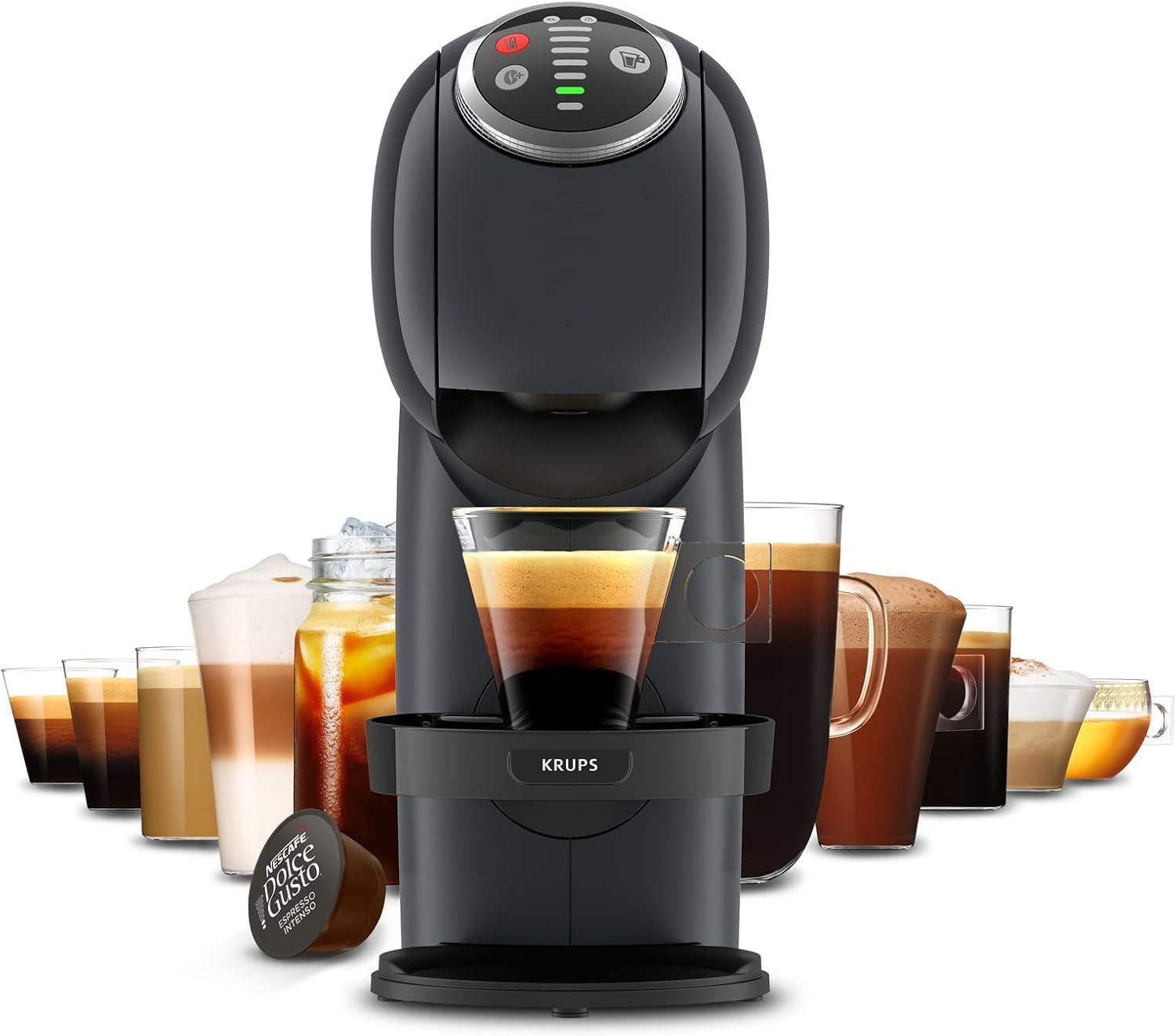 Krups Dolce Gusto Genio S Plus, Cafetera Cápsulas, Depósito 0,8L, Negra | Ultracompacta, 15 Bares, Bebidas calientes y frías, Tecnología Automática, 4 Niveles temperatura, Espresso Boost, KP340B