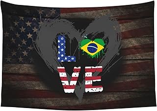SMLBNE USA Brazil Flag Heart Soft Plush Tapestry - Versatile Decor for Bedroom, Living Room, Dorm - 60x40 In