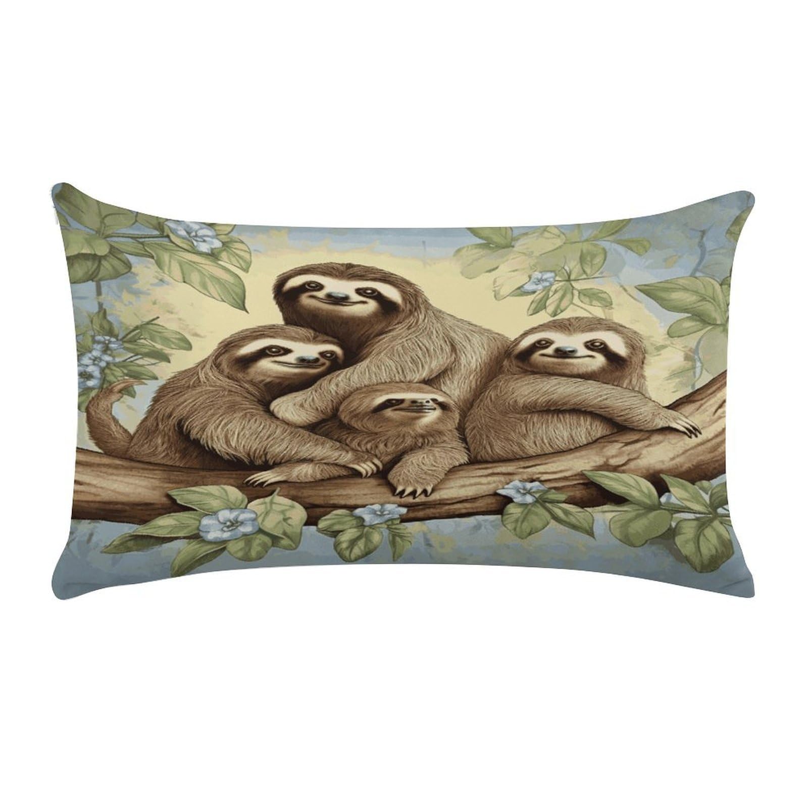 LDGSUPH Sloth Family Throw Pillow Cover with Zipper Long Throw Pillow Case Anti-Fading Pillow Protector Super Soft Decorative Cushion Case Exquisite Plush Pillowcase12 X 20 in