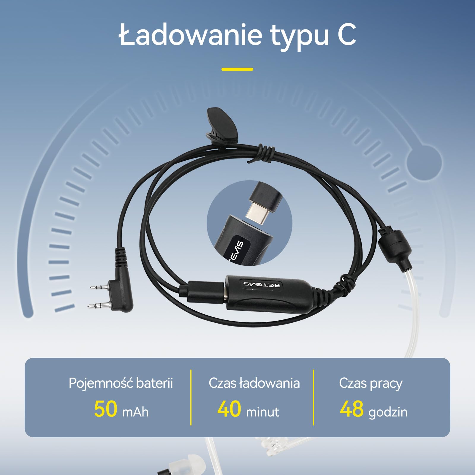 Retevis AI Aktywna redukcja hałasu Walkie Talkie Słuchawka, Radiowy Zestaw Słuchawkowy, Zestaw Słuchawkowy z Ukrytą Rurką Akustyczną Kompatybilny z Radiem Retevis RT24 RT27 RT618