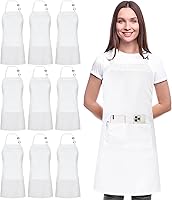 Utopia Kitchen 10 Pack Adjustable Bib Aprons with 2 Pockets - Water & Oil Resistant Chef Aprons for Women & Men