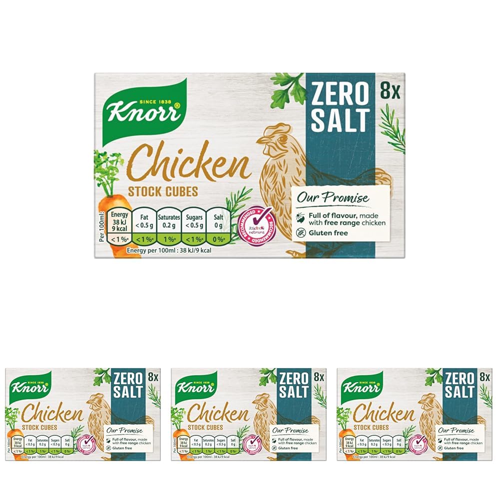 Knorr Zero Salt Chicken Stock Cubes pack of 32 lactose- and gluten-free for delicious, zero-salt chicken dishes 9 g