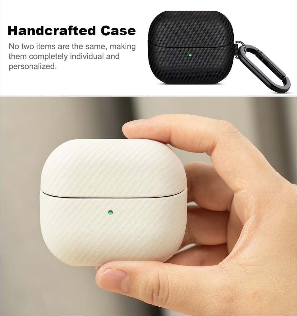 Leather Case for Samsung Galaxy Buds 3 / Buds3 Pro/Buds 3 FE Case Cover with Clip - Selected Skin-Friendly Leather, Carbon Fibre Texture, Handmade Hard Cover for Samsung Buds Pro 3 - Black - Image 5