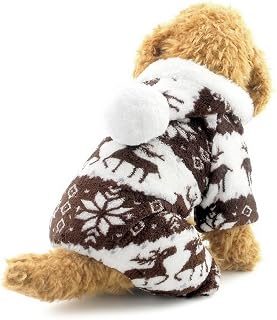 Ranphy Ropa para perros y gatos pequeños para niños y niñas, de terciopelo suave, con patrón de reno, pijama para perro, cachorro, sudadera con capucha, color marrón, talla XXL