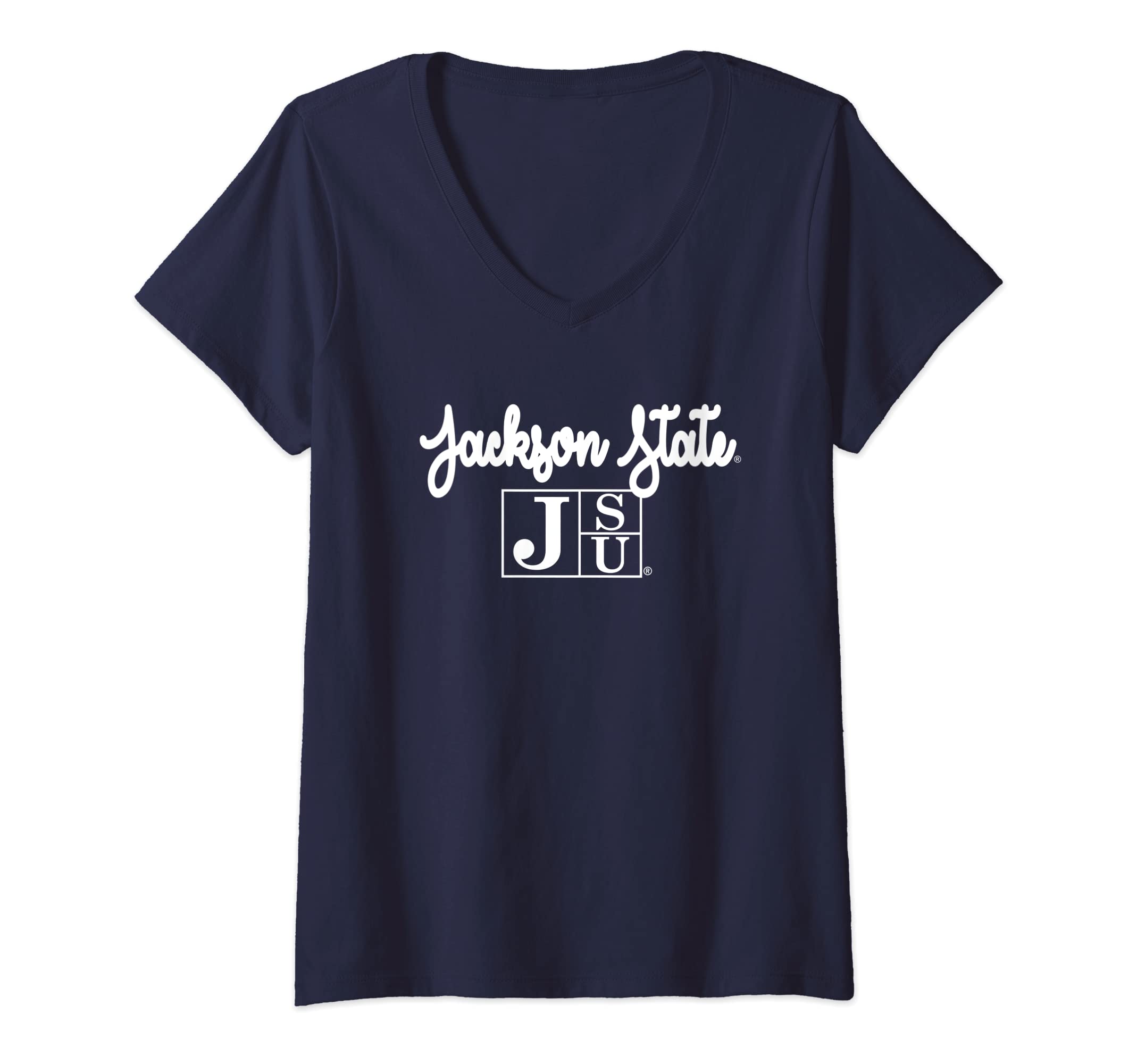 Womens Jackson State Tigers Longhand Officially Licensed V-Neck T-Shirt
