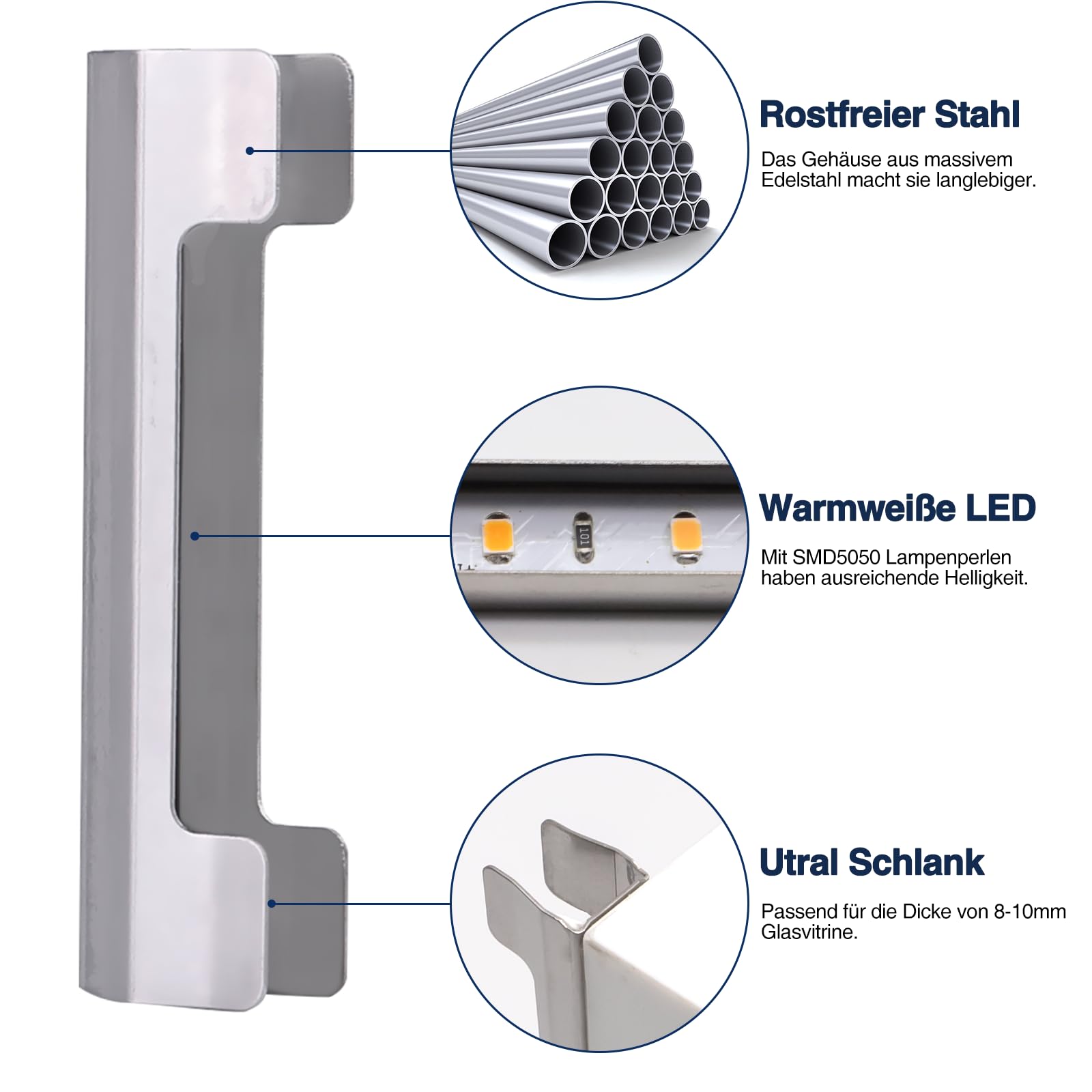 Glaskantenbeleuchtung LED Vitrinenbeleuchtung LED mit Fußschalter und RF-Fernbedienung,Clips Warmweiß Glaskantenbeleuchtung Dimmbar für Glasvitrine, Vitrinen, Regale, Tisch, Displays 8er Set