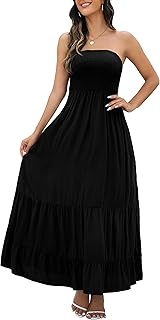 GRECERELLE Women's Summer Strapless Long Maxi Dress Casual Tube Dress Floral Beach Dress