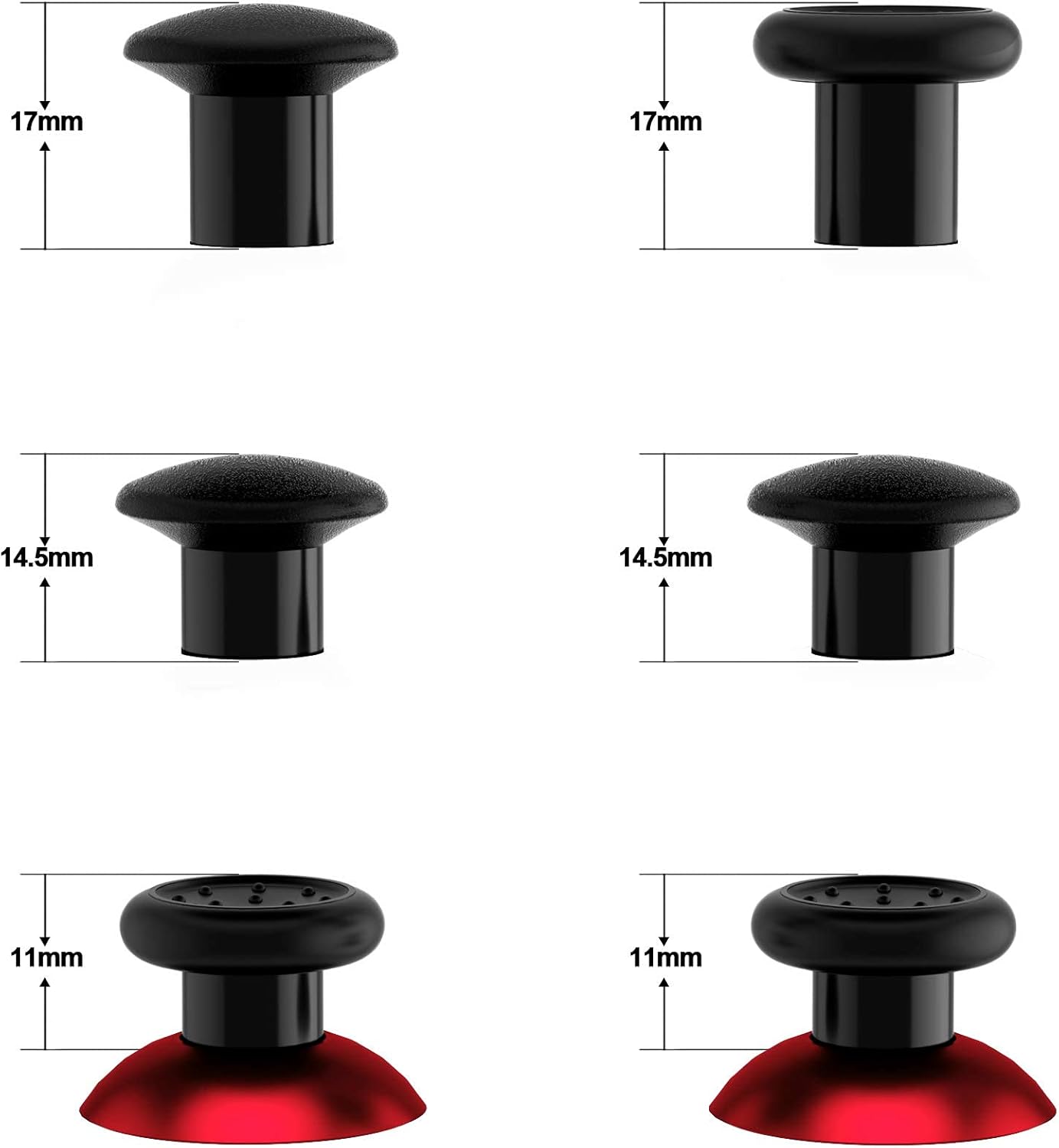 eXtremeRate ThumbsGear Interchangeable Ergonomic Thumbstick for PS5 Controller, for PS4 All Model Controller - 3 Height Domed and Concave Grips Adjustable Joystick - Chrome Red & Black - Image 5