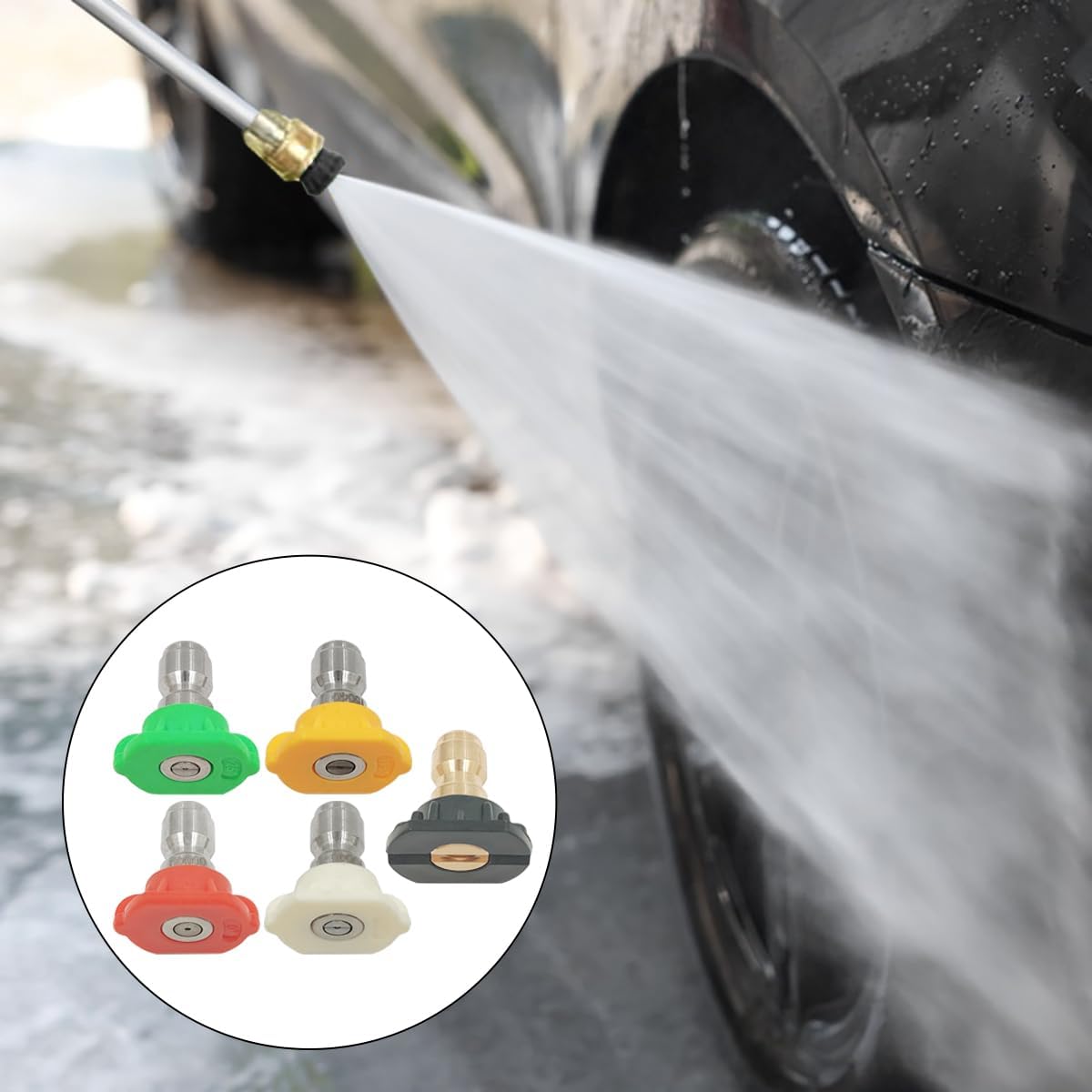 5 Pcs Pressure Washer Spray Nozzles + 2 M22 14mm Quick Connect Kit + 10 O-Rings Replacement for 1/4 inch & 3/8 inch, 5 Degrees Quick Connection Tips, Power Washer Fittings Wand Tips Set, 4000 PSI