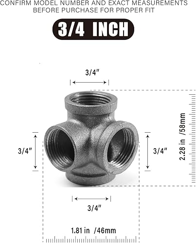 Miniatura 3 de Conector de codo de salida lateral de 4 vías de hierro maleable negro en ángulo recto (paquete de 1) (34 INCH)