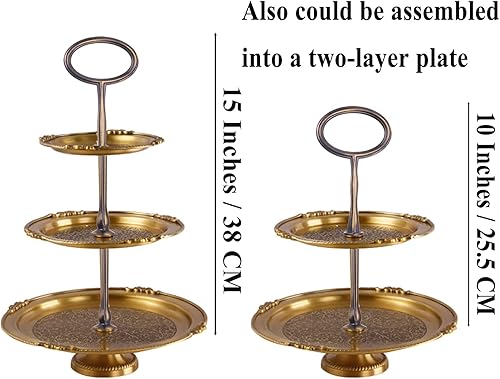Miniatura 3 de Soporte dorado retro de 3 niveles para cupcakes de 15 pulgadas, soporte ovalado de metal para hacer tú mismo, soporte para platos de frutas,