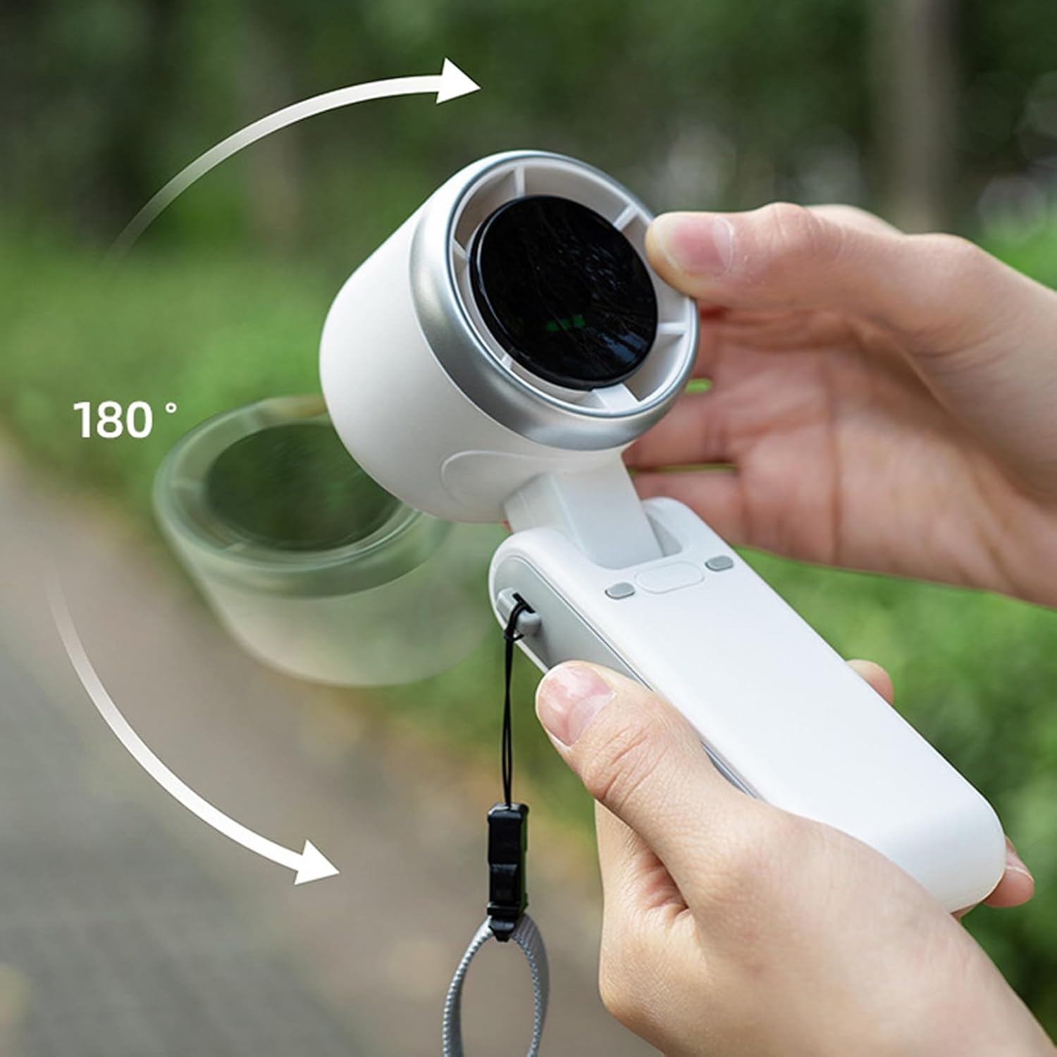 Portable Handheld Turbocharger Fan, 180° Folding Design, 5-Speed Adjustable, Rechargeable with Lanyard, Perfect for Outdoor Activities, Travel, and Beach (White)