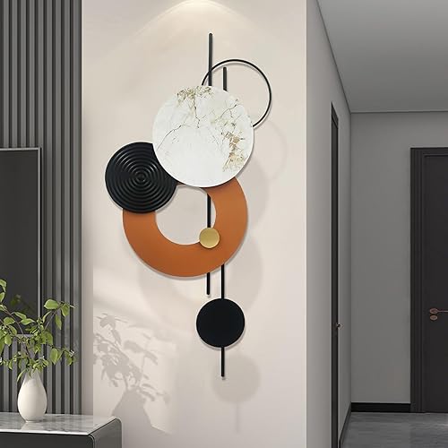 Miniatura 5 de BECHAEO Decoración de pared de metal grande 3D para sala de estar, 40 x 19 pulgadas, detalles de pared redondos, esculturas de pared modernas de