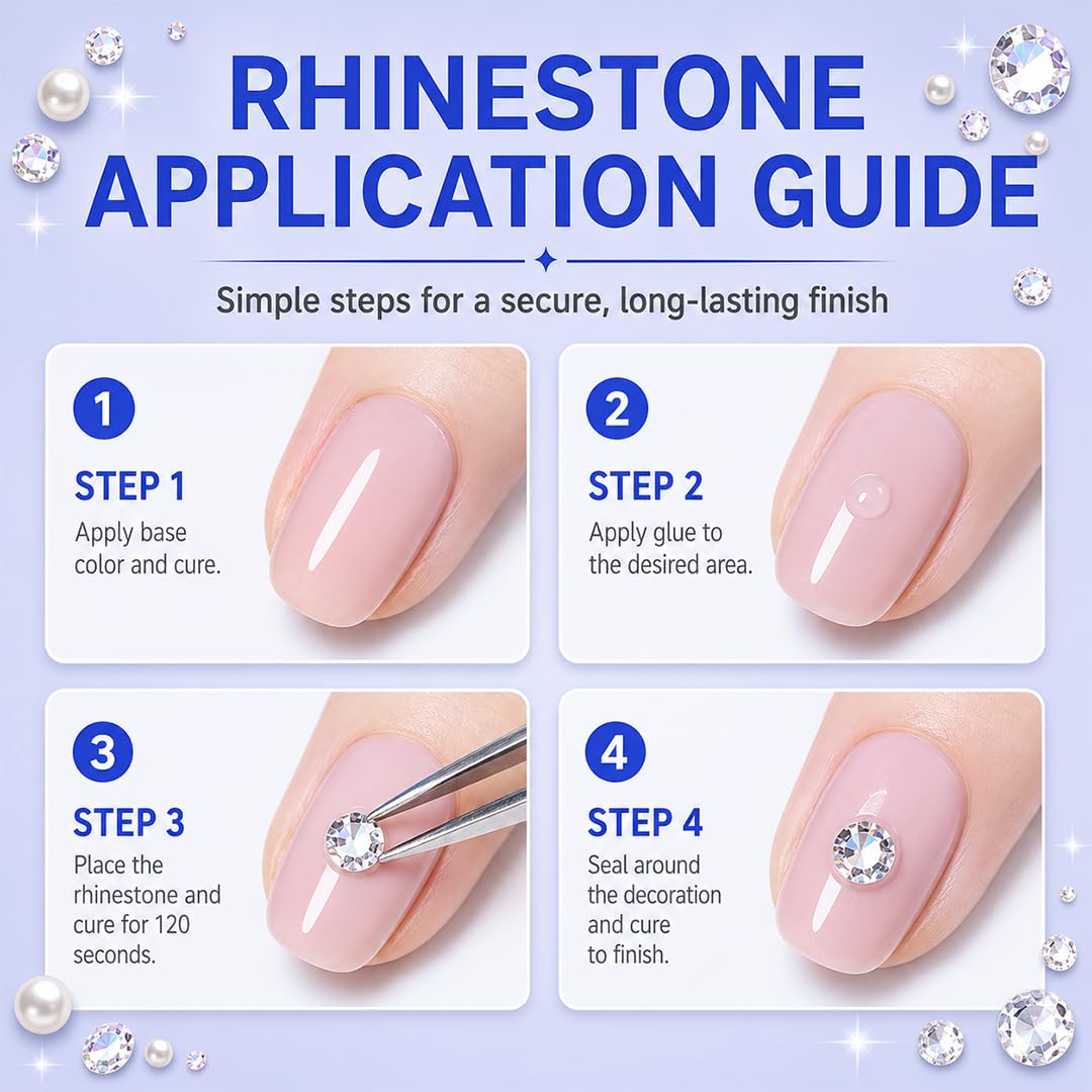 Rhinestone Nail Glue Gel, 2 x 8ml Brush Bottles, UV/LED