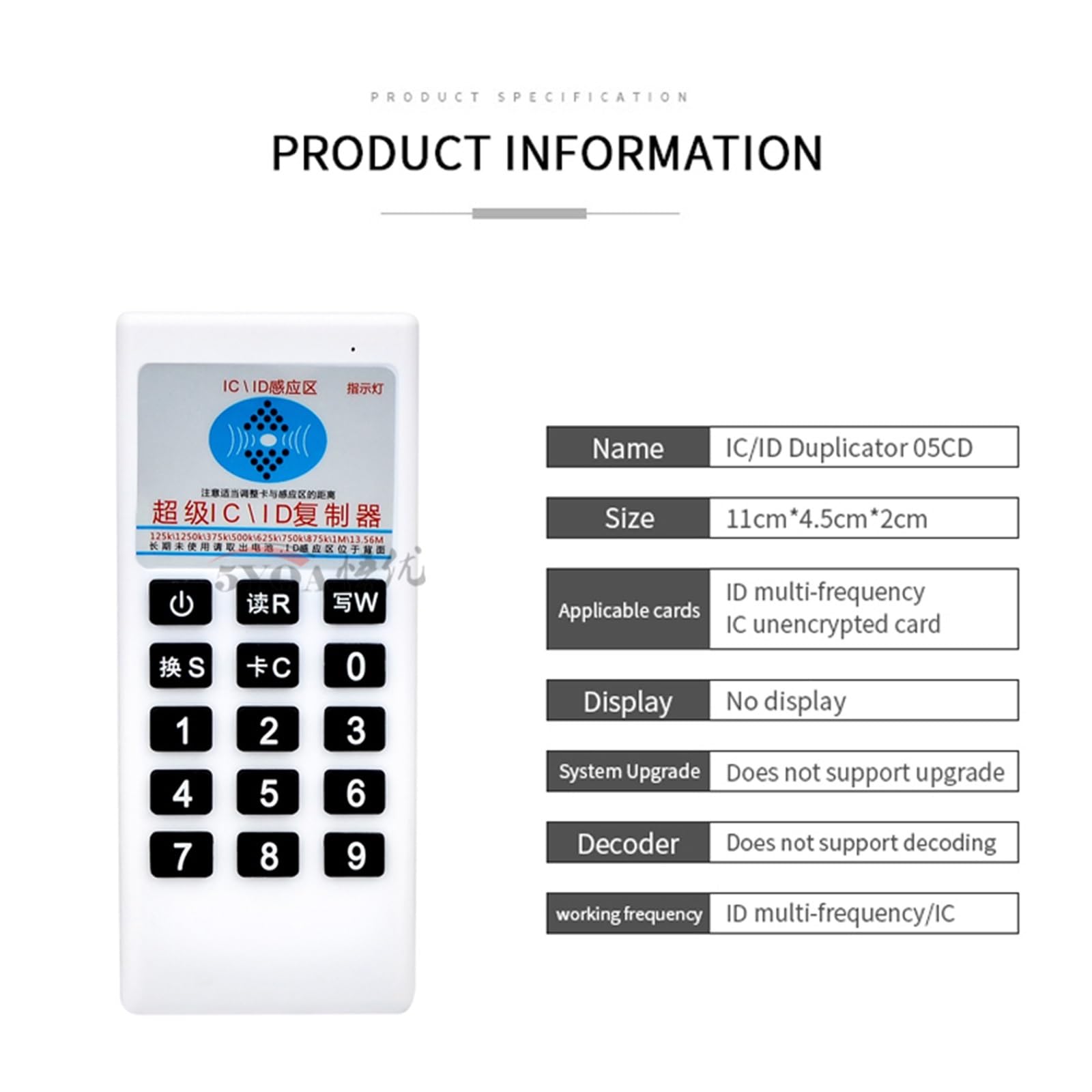 RFID 125Khz 13.56MHZ Copier Duplicator Cloner Handheld NFC IC Card Reader & Writer Access Control Card Tag Duplicator(5KeyT57 5KeyUID)