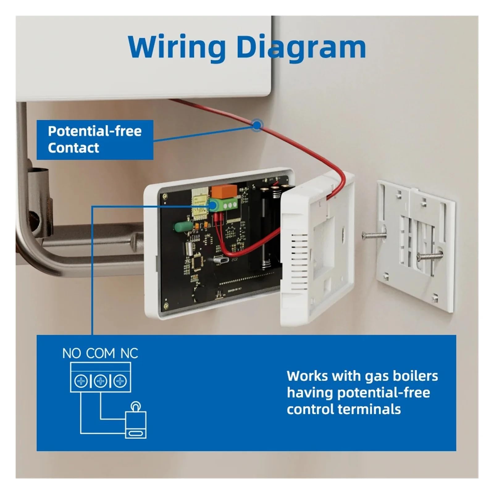 Termostato WIFI a batteria O con Cavo Type-c per caldaia a gas,Termostato Ambiente Programmabile 2 fili da Parete Funzione INVERNO/ESTATE,Cronotermostato Settimanale Digitale (Batterie escluso)