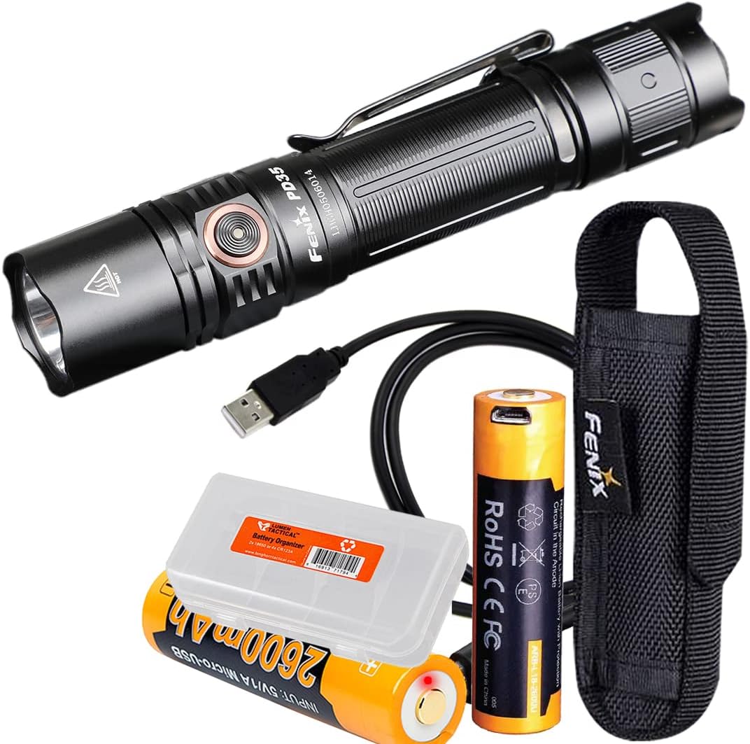 Fenix Bundle PD35 v3.0 1700 Lumen Tactical Flashlight with Two ARB-L18-2600Us and LumenTac Organizer
