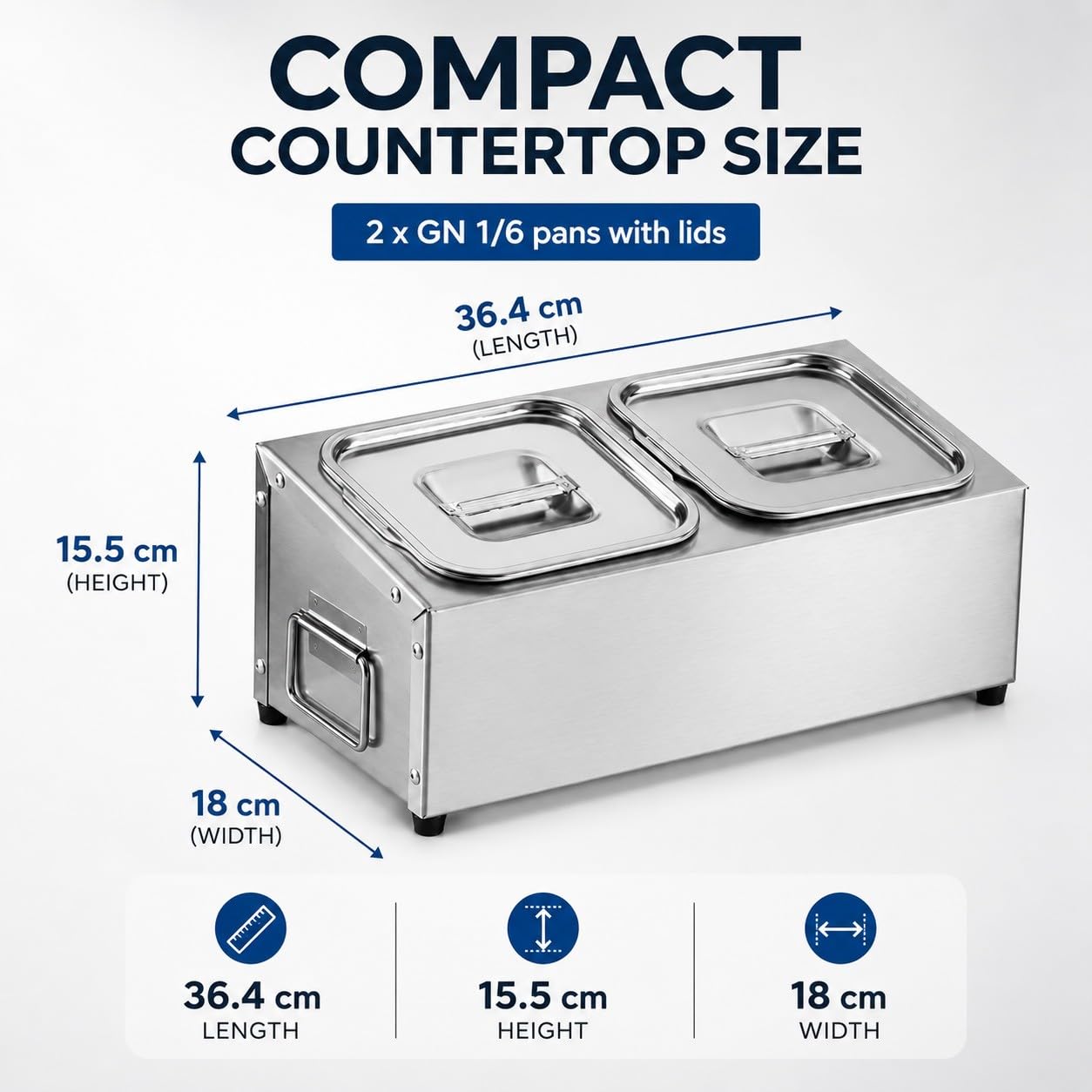 Contenitore per Ingredienti Pizza in Acciaio Inox con Coperchio – Porta Condimenti Refrigerato per Pizzeria, 2 Scomparti, Facile da Pulire