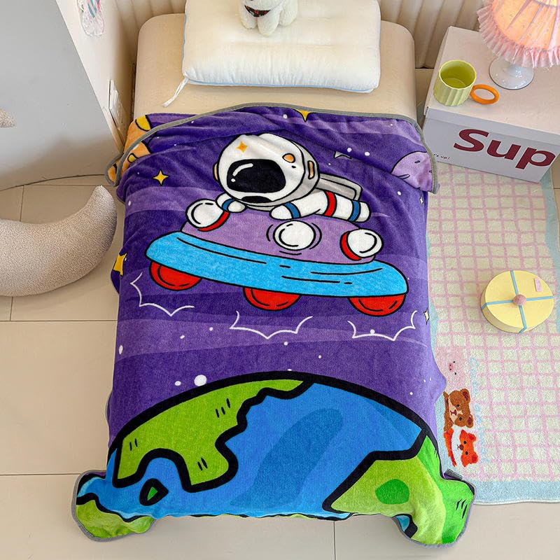 Butterthief Light Weight Cartoon Printed Blanket 100 x140 cm, 0-5 Years Soft Flannel for All Seasons Reversible Baby Blanket for Kids Toddlers New Born Boys & Girls (Astronaut Adventure)-image-20
