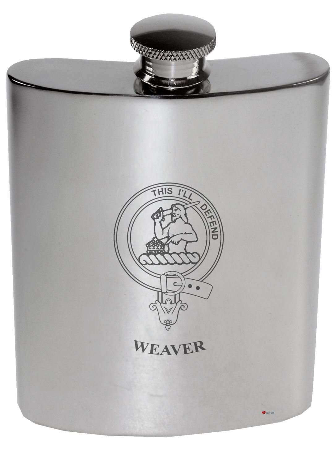 Flacon de rein étain poli Weaver Crête de Famille cadeau traditionnel de 6 oz