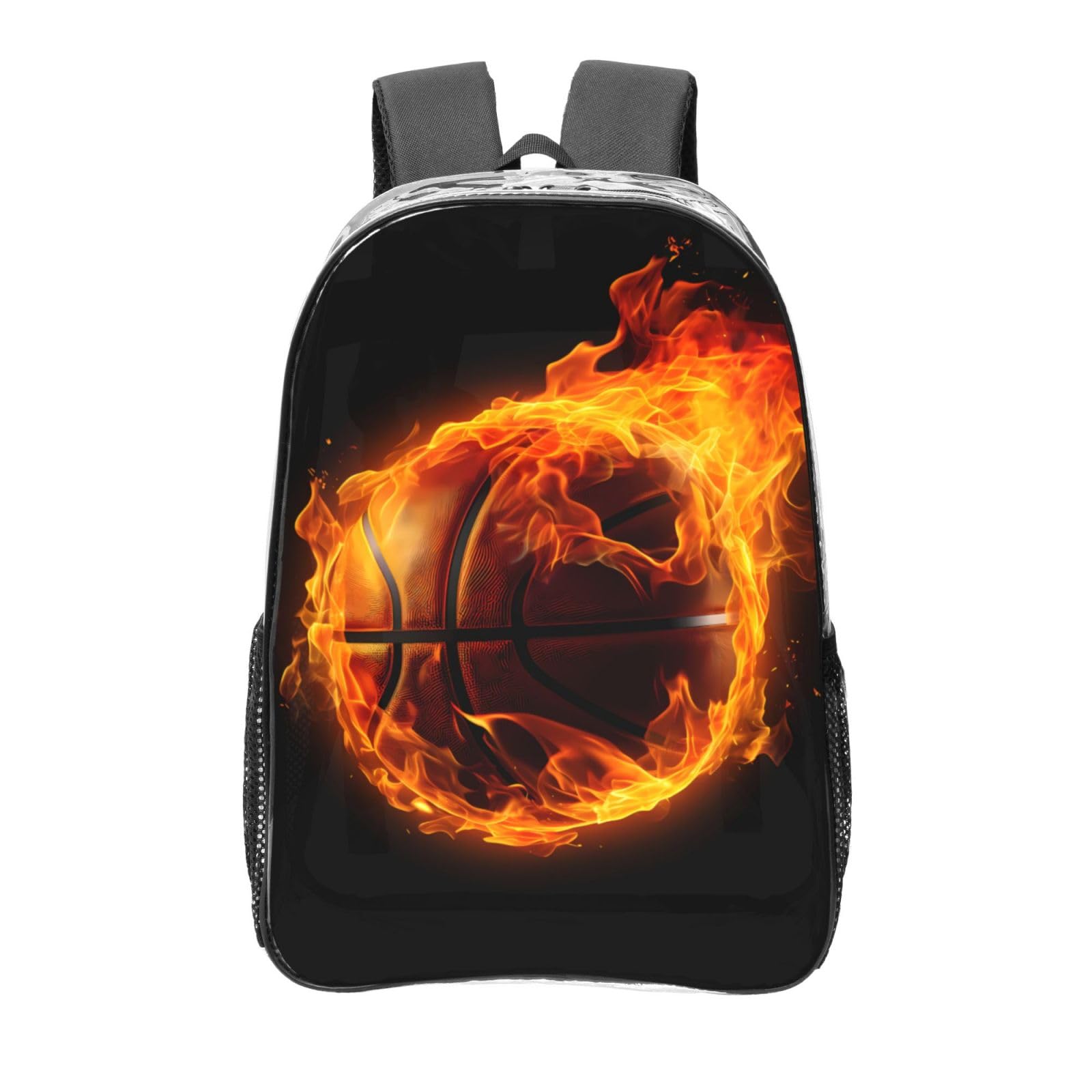 AYCZN Fire Basketball Clear Backpack Heavy Duty PVC Transparent Backpacks for Stadium Events Sport Ball Clear Bag for Women Men