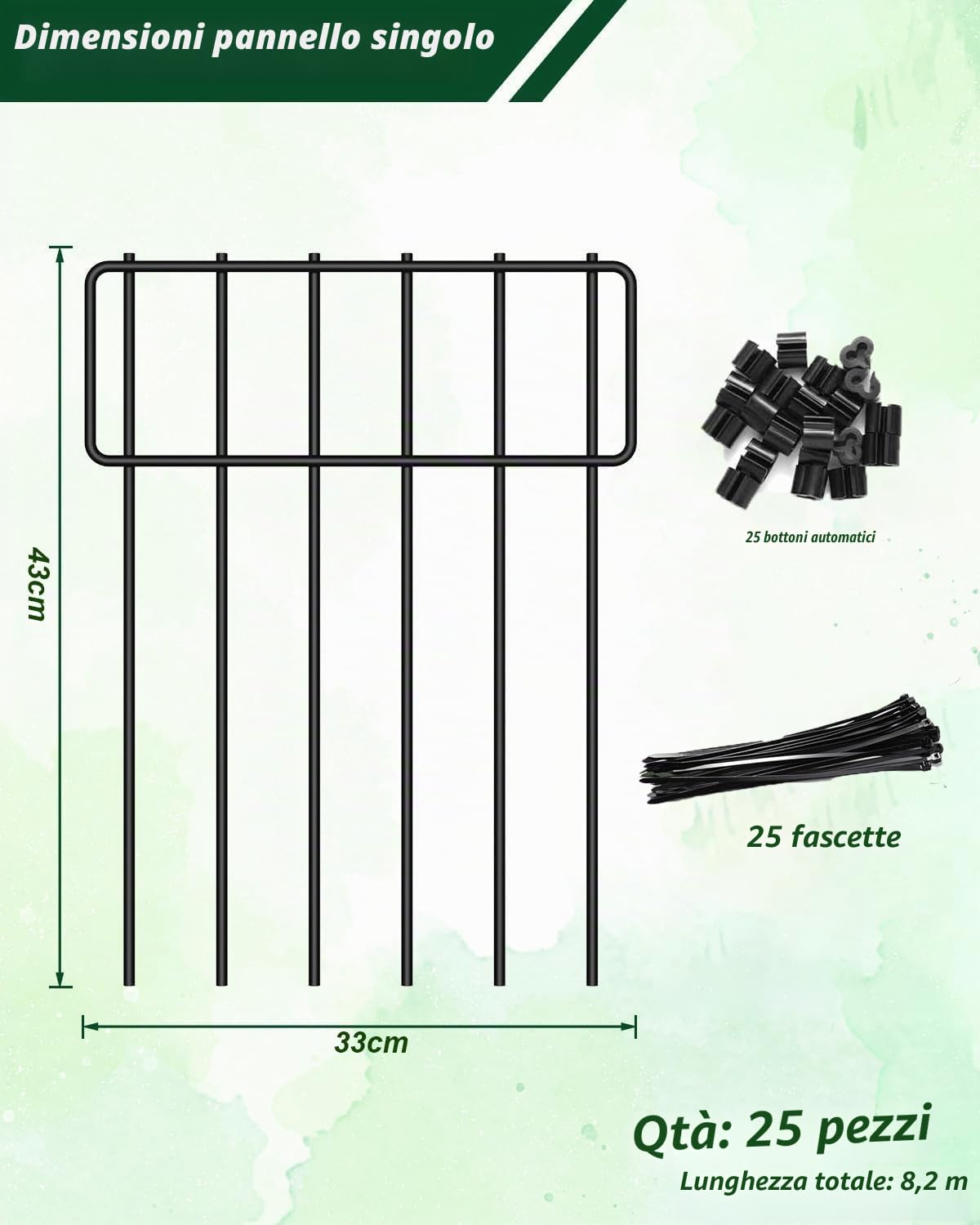 25 pezzi Recinzione decorativa da giardino, 8,2 m (L) x 43 cm (H), Recinzioni giardino esterno senza scavare, Cane Conigli Blocker recinzione per cortile all'aperto