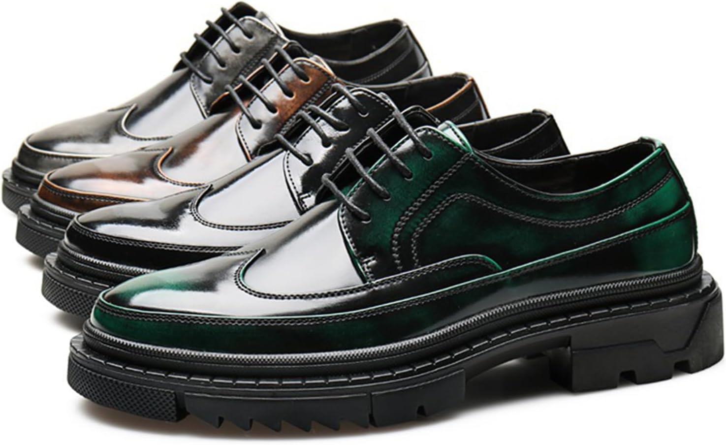 Mens Platform Wingtip Oxfords Comfortable Round Toe Lug Thick Sole Brogues for Dress Business Work Office - Image 7