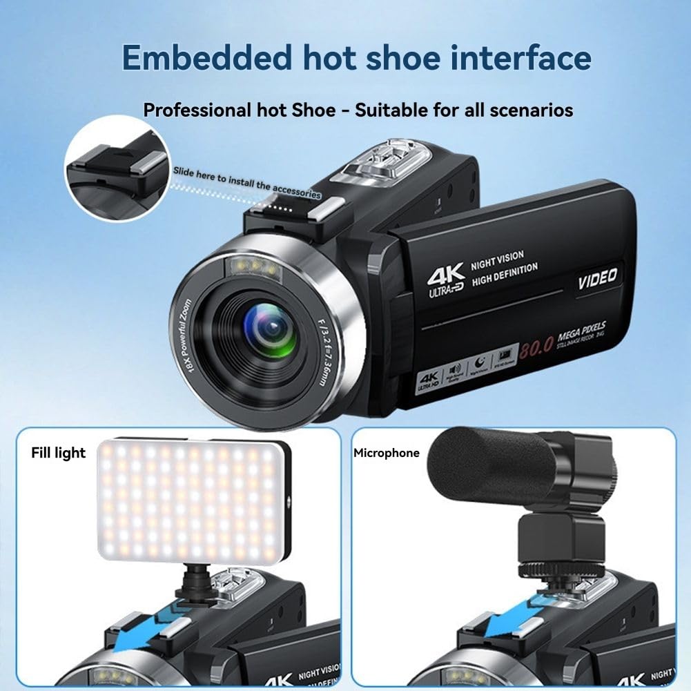 Telecamera WiFi 4K Full HD 80MP Webcam Camcorder Rotazione 270° Registratore Video DV 3" Camcorder Digitale 18X Zoom