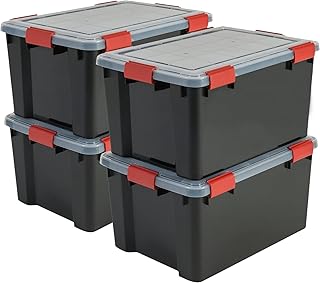 Iris Ohyama Luftdichte Kunststoff-Aufbewahrungsboxen mit Deckel, 50L, 4er-Set, Schwarz, Hermetischer wasserdichter Verschluss, Robuste Schnappverschlüsse, Stapelbar, Staubschutz, BPA-frei, AT-L