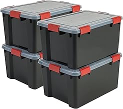 Iris Ohyama Airtight Plastic Storage Boxes with Lids, 50 L, Set of 4, Black, Hermetic Waterproof Closure, Heavy Duty Snap Latches, Stackable, Dust Protection, BPA-Free, AT-L