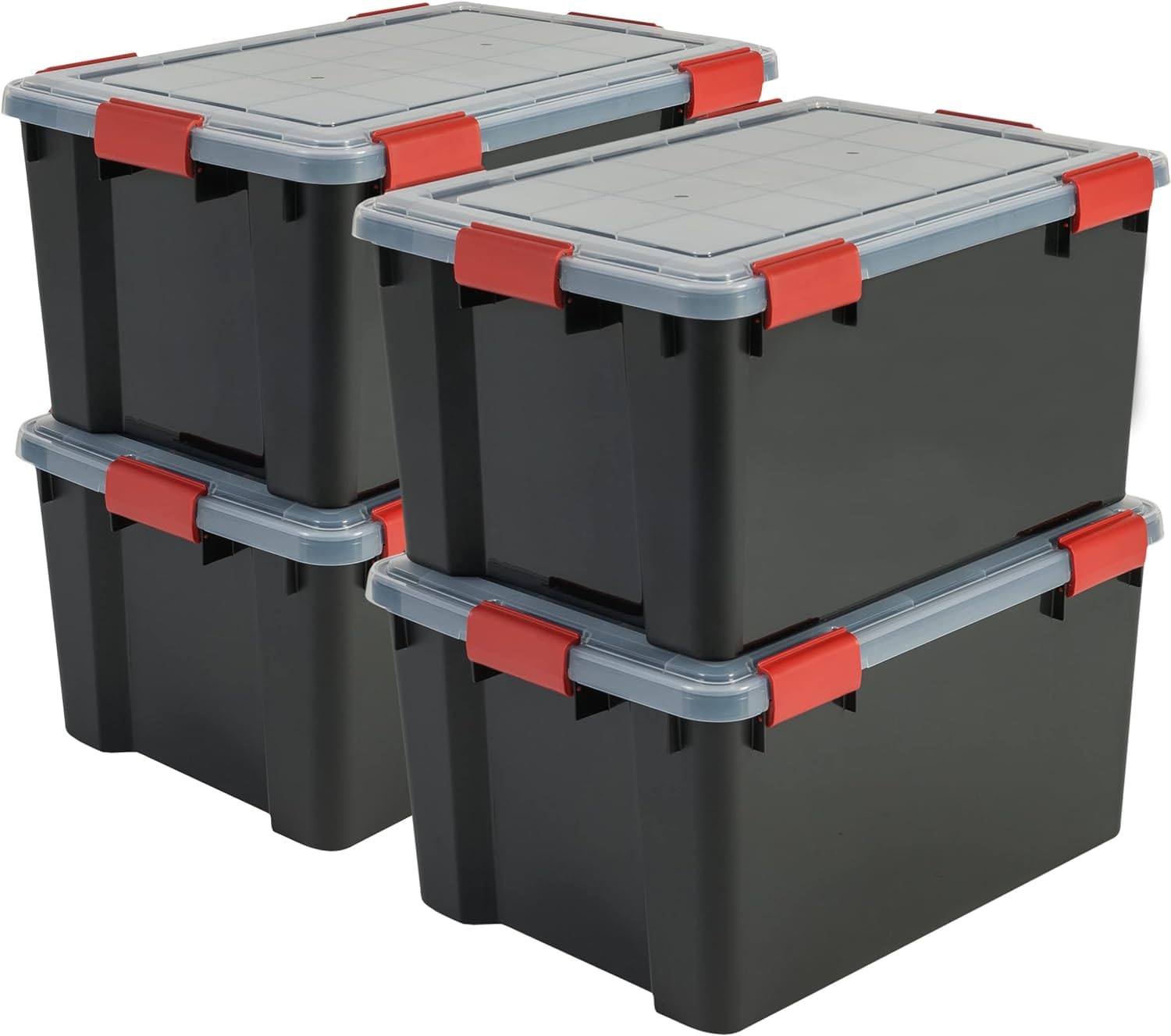 Iris Ohyama Luftdichte Kunststoff-Aufbewahrungsboxen mit Deckel, 50L, 4er-Set, Schwarz, Hermetischer wasserdichter Verschluss, Robuste Schnappverschlüsse, Stapelbar, Staubschutz, BPA-frei, AT-L
