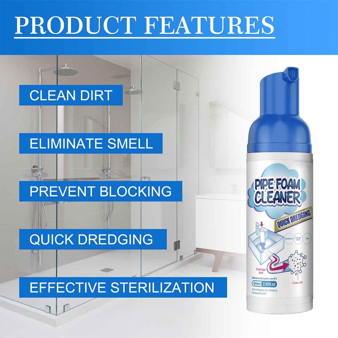 Powerful Drain Cleaner,Drain Cleaner Foam,Odor Eliminator,Foaming Drain Cleaner,Unclogs,Foam Sink Cleaner,Liquid Plumber Drain Cleaner,Clog Remover For Kitchen Drain,Sinks,Tubs (2 bottles)