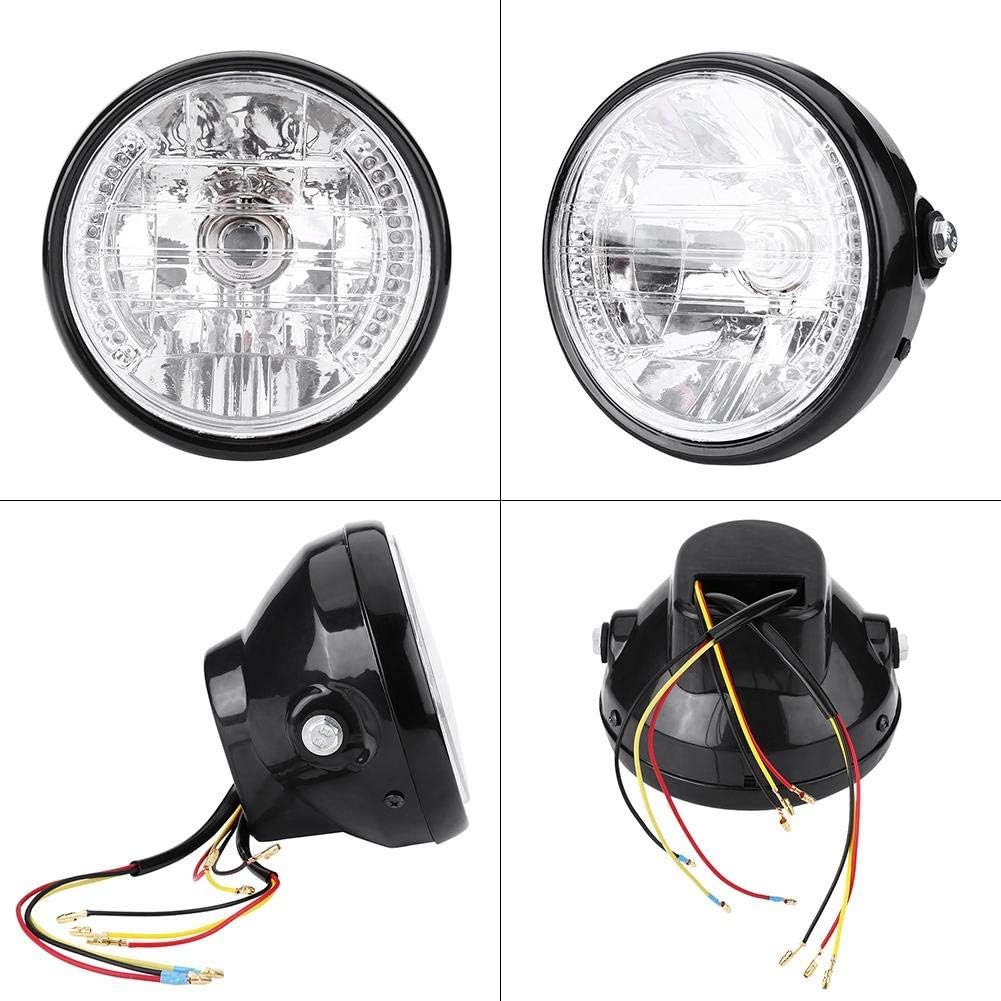 Ejoyous Phare de Moto Rétro, 7 Pouces, Projecteur LED Rond Universel, Noir, 12V 35W, avec Support de Montage, Clignotant