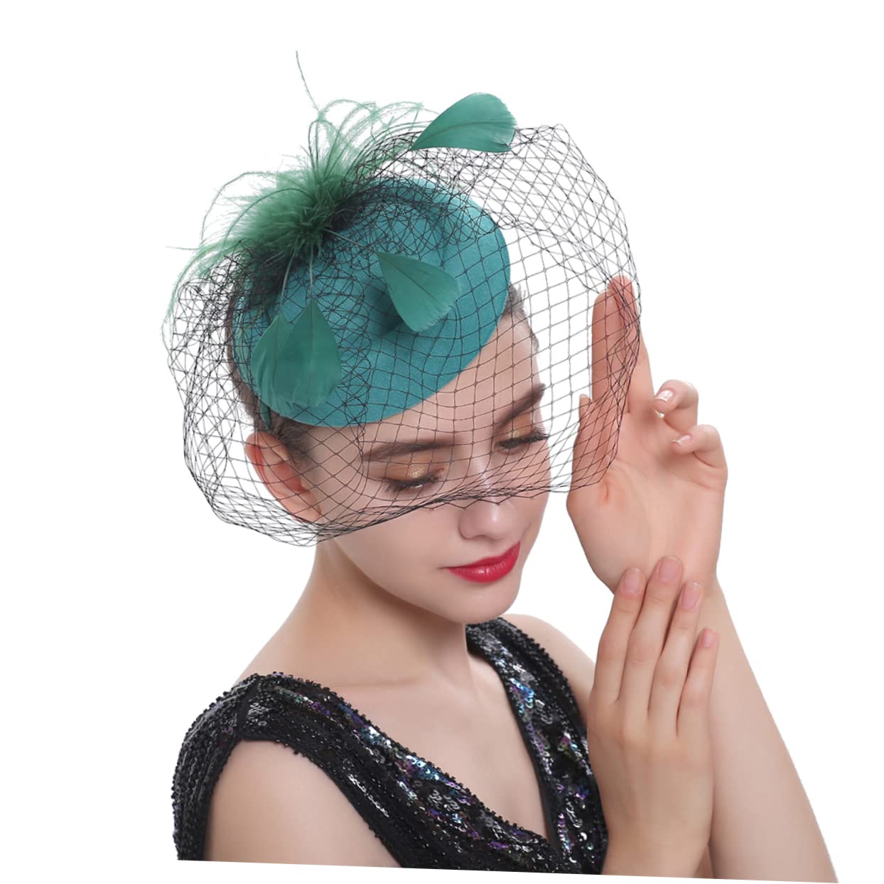 4pezzi Fascinator Elegante per Donne con Velo Rete Cappello Classico per Feste e Tea Party Accessorio Vintage per Cerimonie e Matrimoni Design Unico e Affascinante