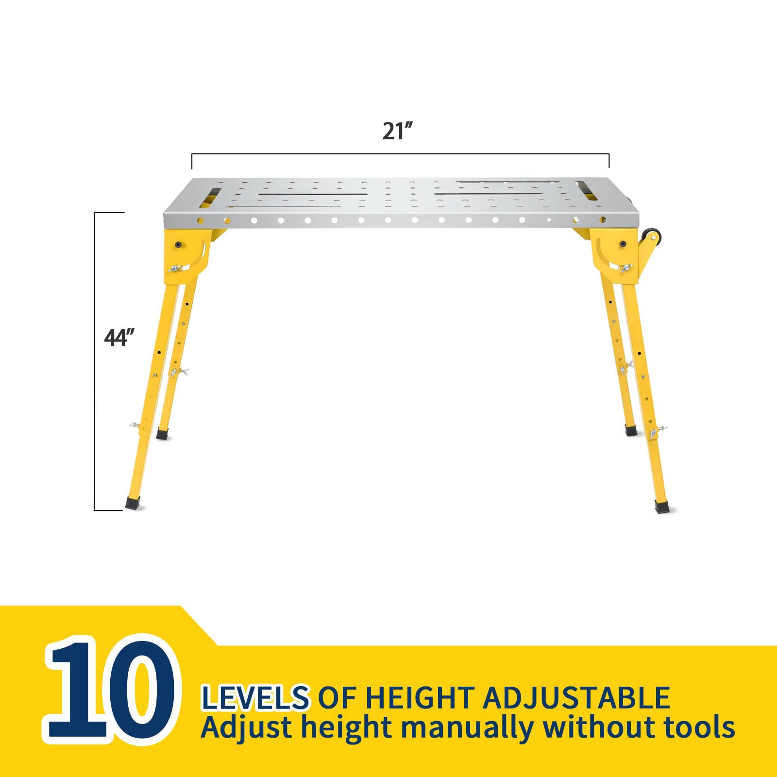 Mesa de Soldadura Plegable de Acero 76 x 51 cm, Banco de Trabajo para Soldar con Capacidad 160 kg, Altura Ajustable, 3 Ángulos Inclinables, con Ranuras y Ruedas