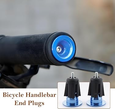 2 Pair Bike Handlebar Bar End Plugs, Aluminum Alloy Expanding Adjustable Caps Handlebar End Plugs, for Most Bicycles Road Bike Mountain, Waterproof Dustproof(Blue, Black)