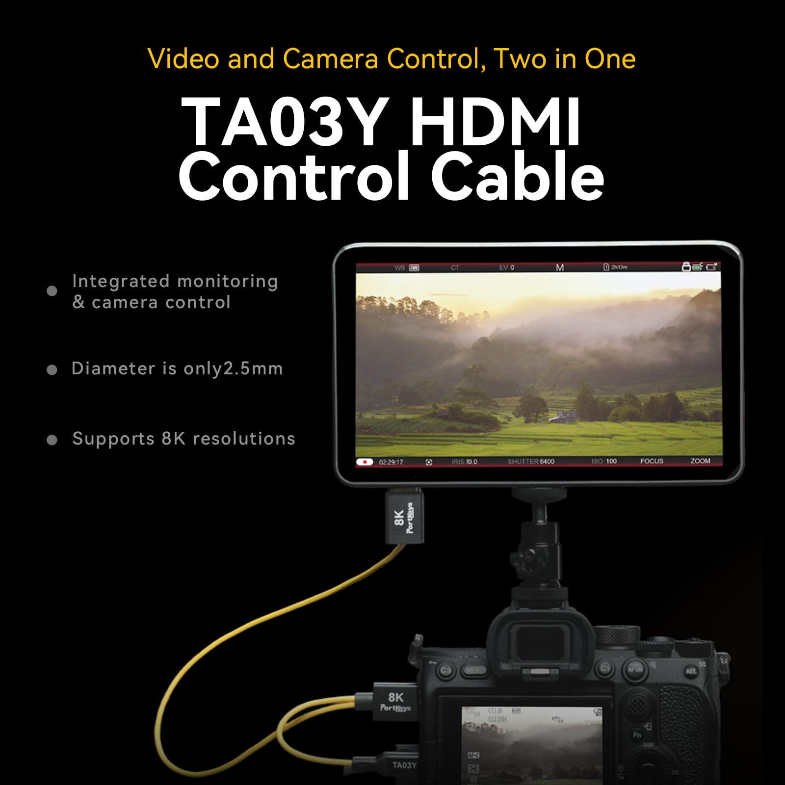 Portkeys LH7C Monitor Kamery 7" Podglądowy HDMI 4K Touch Focus 1000 Nitów Wyjście 3D LUT Kabel HDMI w Zestawie, Kompatybilny z A7S III, FX3, A7 IV, A1
