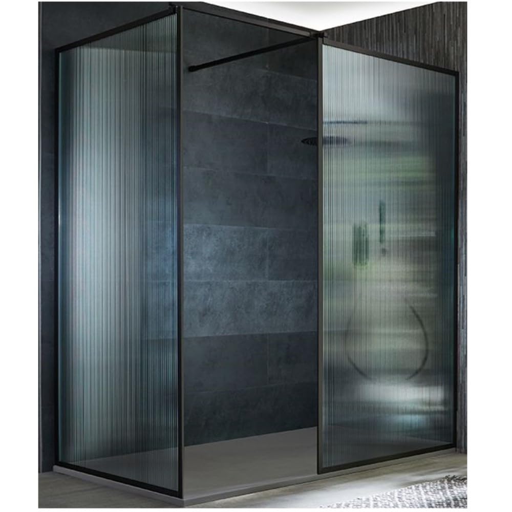 MILANO Black Corner Fluted Glass Shower Enclosure Grey Tray 1800 x 900mm