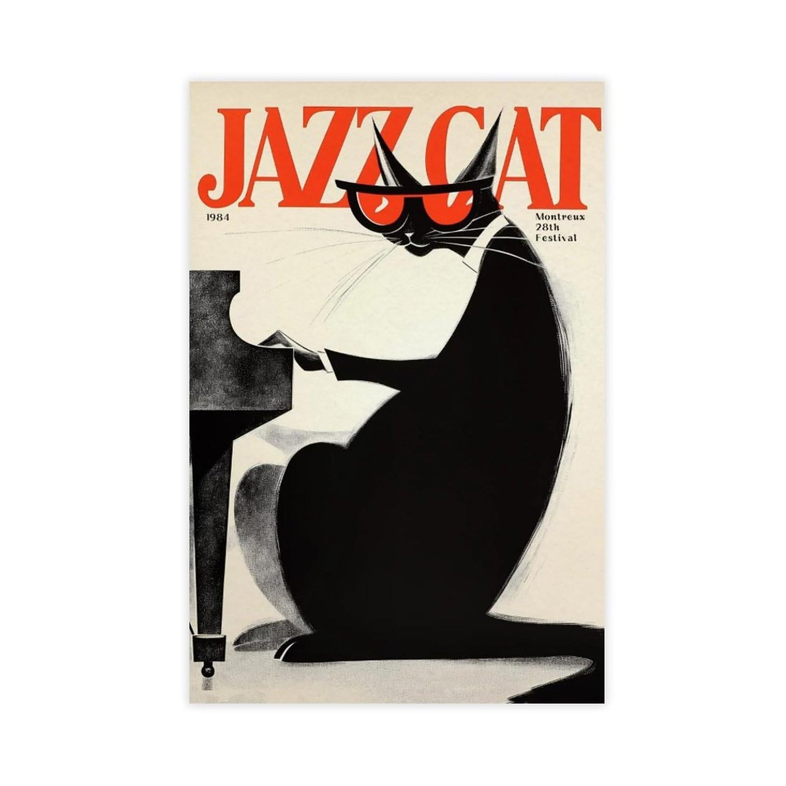 Wjwart Jazz Cat Print, Jazz Club Poste Canvas Poster Wall Art Print Picture Paintings 20X30inch(50X75cm)
