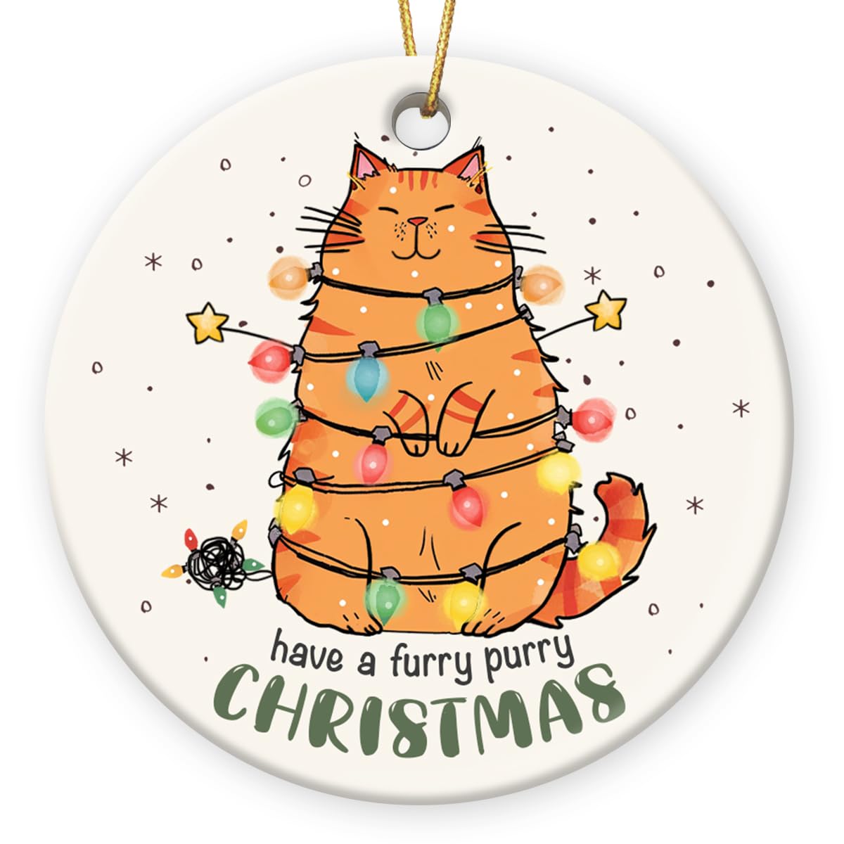 Cat Gifts for Women - 2025 Ceramic Christmas Hanging Ornaments, Gifts for Cats Lovers, Seasonal Decor, Cats Ornaments for Christmas Tree, Funny Gift for Friends, Orange Cat Xmas Ornament
