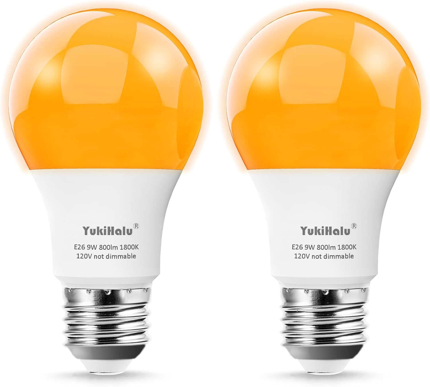 YukiHalu LED Amber Light Bulbs, A19 1800K E26 800Lm, 60W Equivalent Soft Warm Sleep Light Bulbs for Healthy Sleep, Baby Nursery Light, Bedroom Night Light, Not-Dim, 2-Pack
