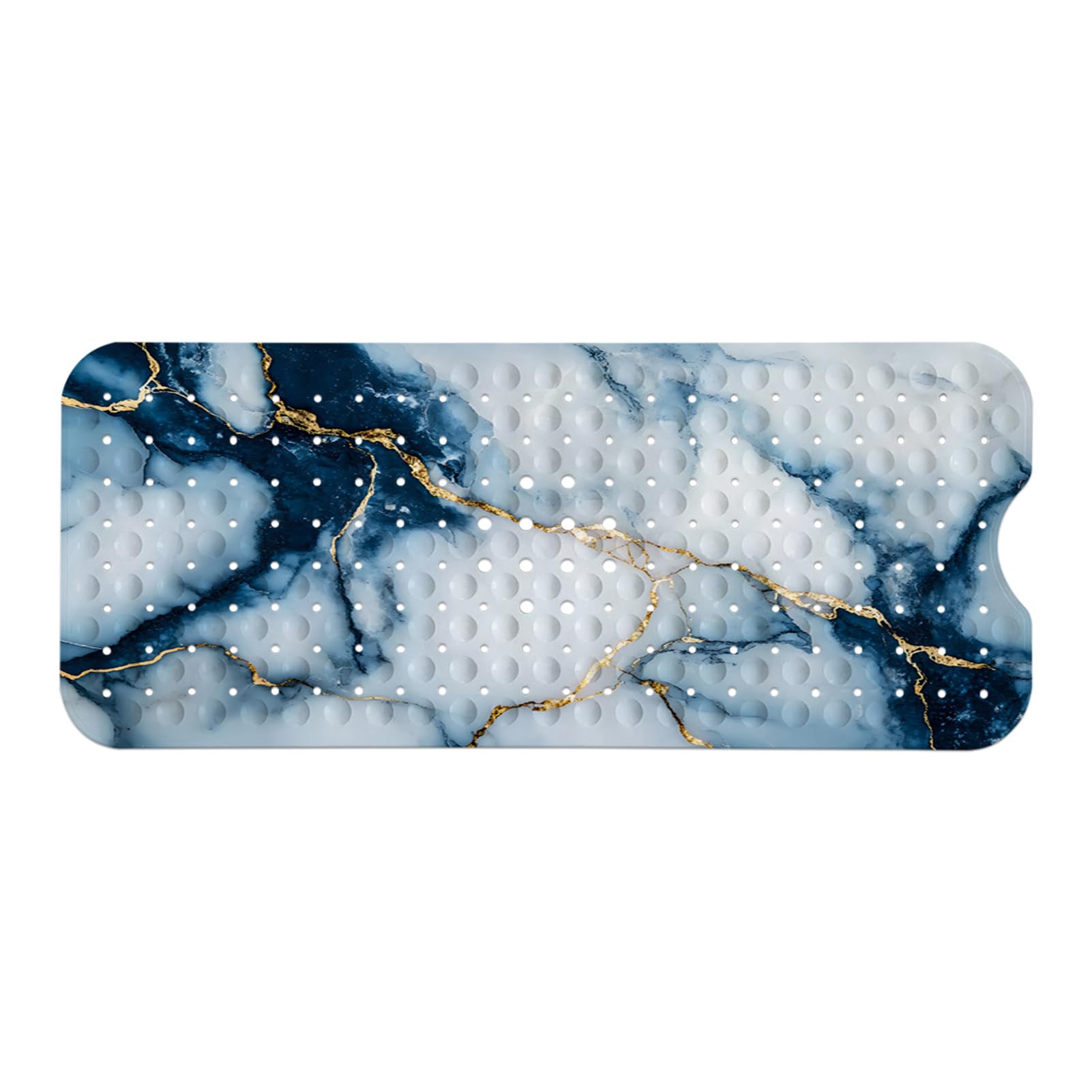 LNOND Marmor-Badewannenmatte, rutschfest, extra lang, 101,6 x 40,6 cm, rutschfeste Matte für Badewanne, marineblau, goldfarben, Marmor-Duschmatte mit Abflusslöchern und Saugnäpfen, maschinenwaschbar