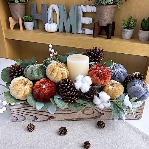 Image of Winlyn 12 Pcs Assorted Small Faux Harvest Velvet Pumpkins Decorative Rust Olive Gold Gray Fabric Foam Pumpkins 3 inch for Fall Wedding Thanksgiving Halloween Table Centerpiece Farmhouse Decor