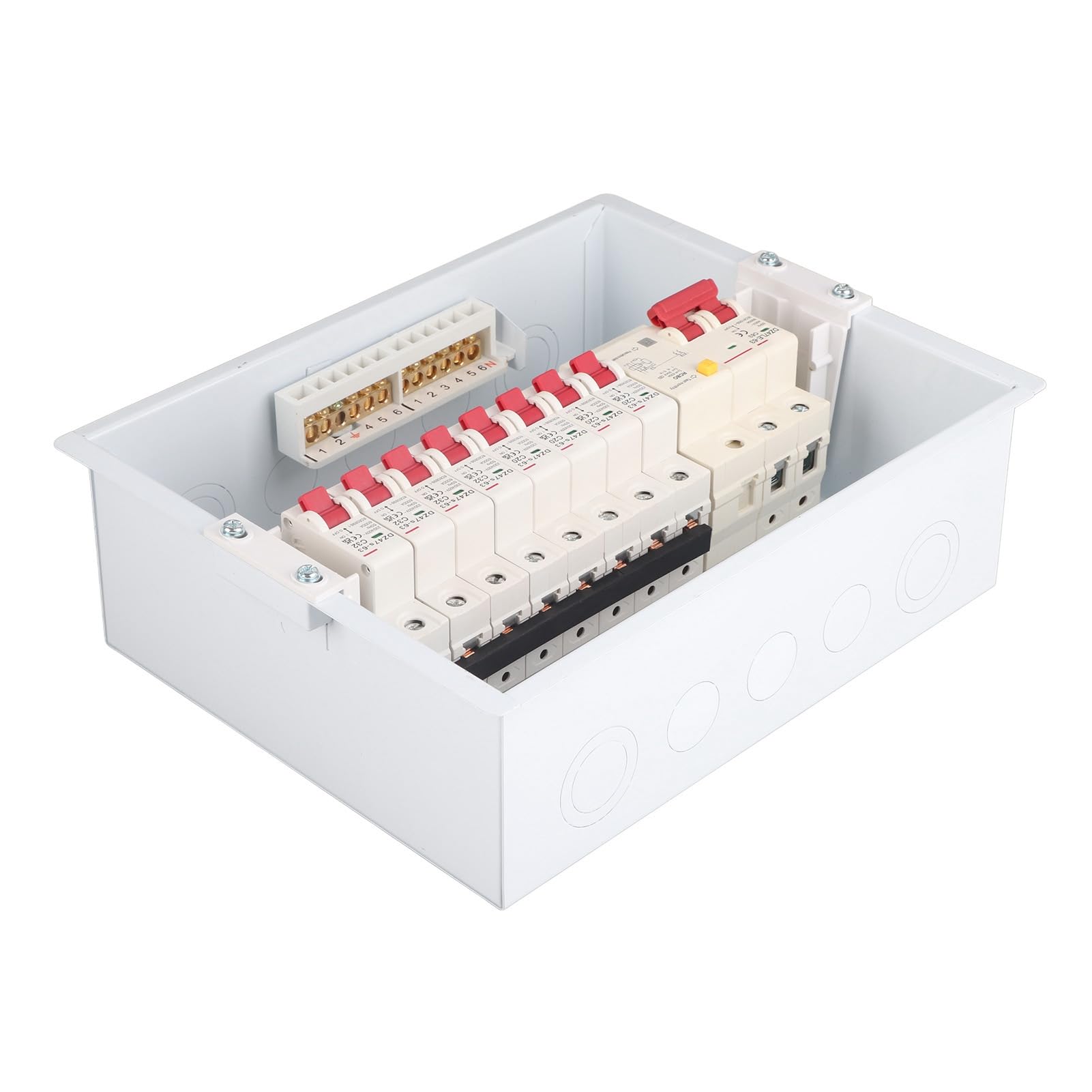 Elegante Caja de Distribución Interior con 8 Vías y Protección contra Fugas 2P, Ideal para Dependencias y Garajes, Fabricada en Plástico Ignífugo, 63A 230/400V