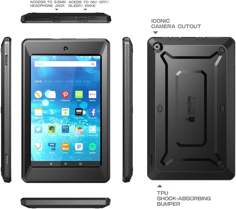 Fire HD 10 Case, SUPCASE [Heavy Duty] Case for 2015 Release Amazon Fire HD 10 Tablet 5th Generation [Unicorn Beetle PRO Series] Rugged Hybrid Protective Cover w Builtin Screen Protector (Black/Black)