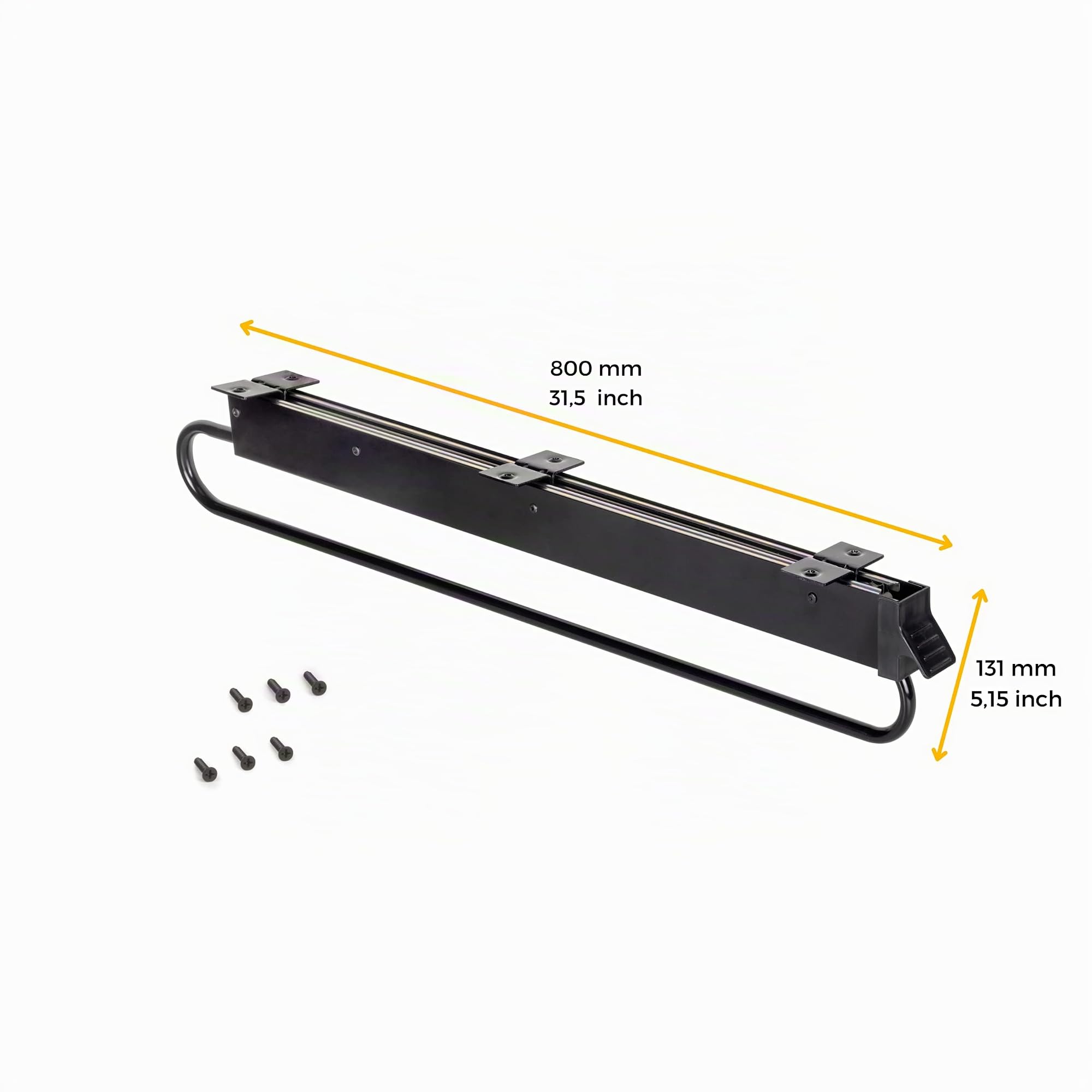 Emuca - Appendiabiti estraibile per armadio, barra appendiabiti scorrevole di lunghezza 800mm, acciaio e plastica, Nero
