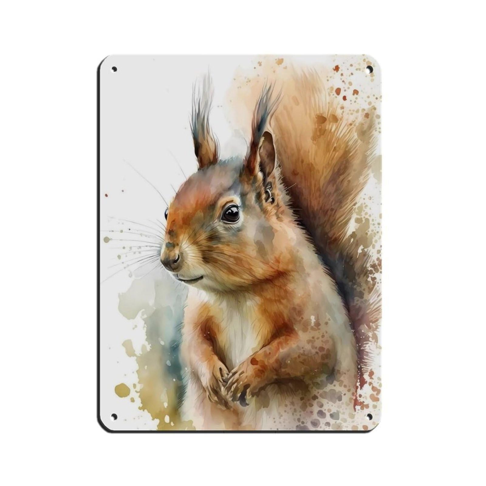 Watercolor Squirrel, Art Poster Tin Sign Vintage Metal Pub Club Cafe Bar Home Wall Art Decoration Poster Retro 12x16inch(30x40cm)