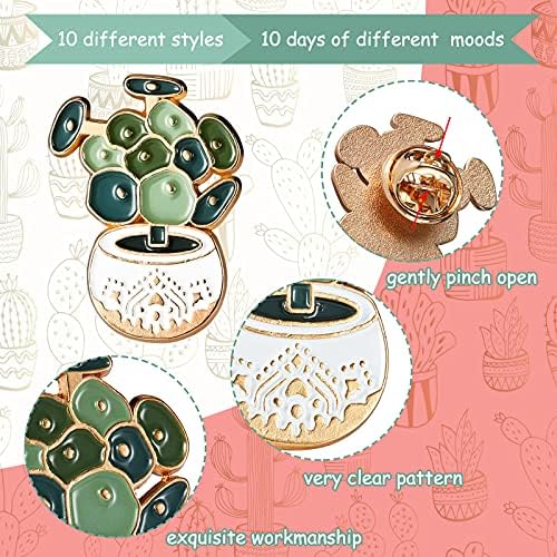 10 Pieces Plant Pin Badge Cute Enamel Lapel Pins Set Cactus Brooch Pin Badges DIY Plant Pins for Backpacks Clothing Bags Jackets Hat