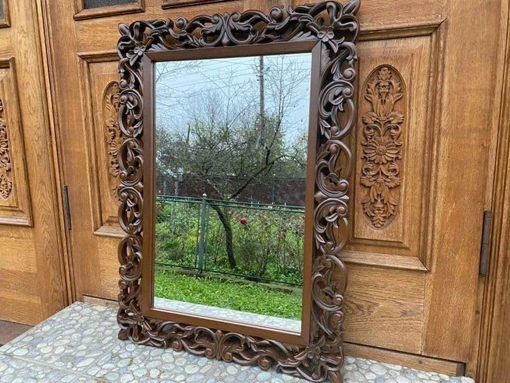 TOUCH WOOD HANDICRAFT Wooden Mirror Frame for Home Decor, Wall Hanging Wood Frame, Hand Carved Frame, Walnut Brown Color, 36x24 Inch Size Without Mirror